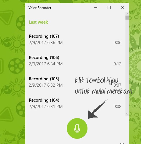Perekam suara PC voice recorder klik tombol hijau
